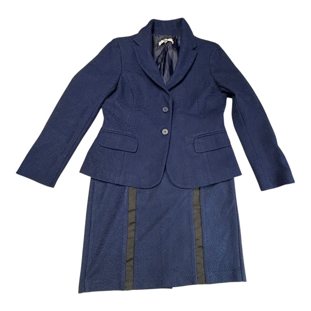 Vintage NEW YORK & COMPANY Navy lace Blazer & Skirt Suit Set‎ Size 12 Stretch